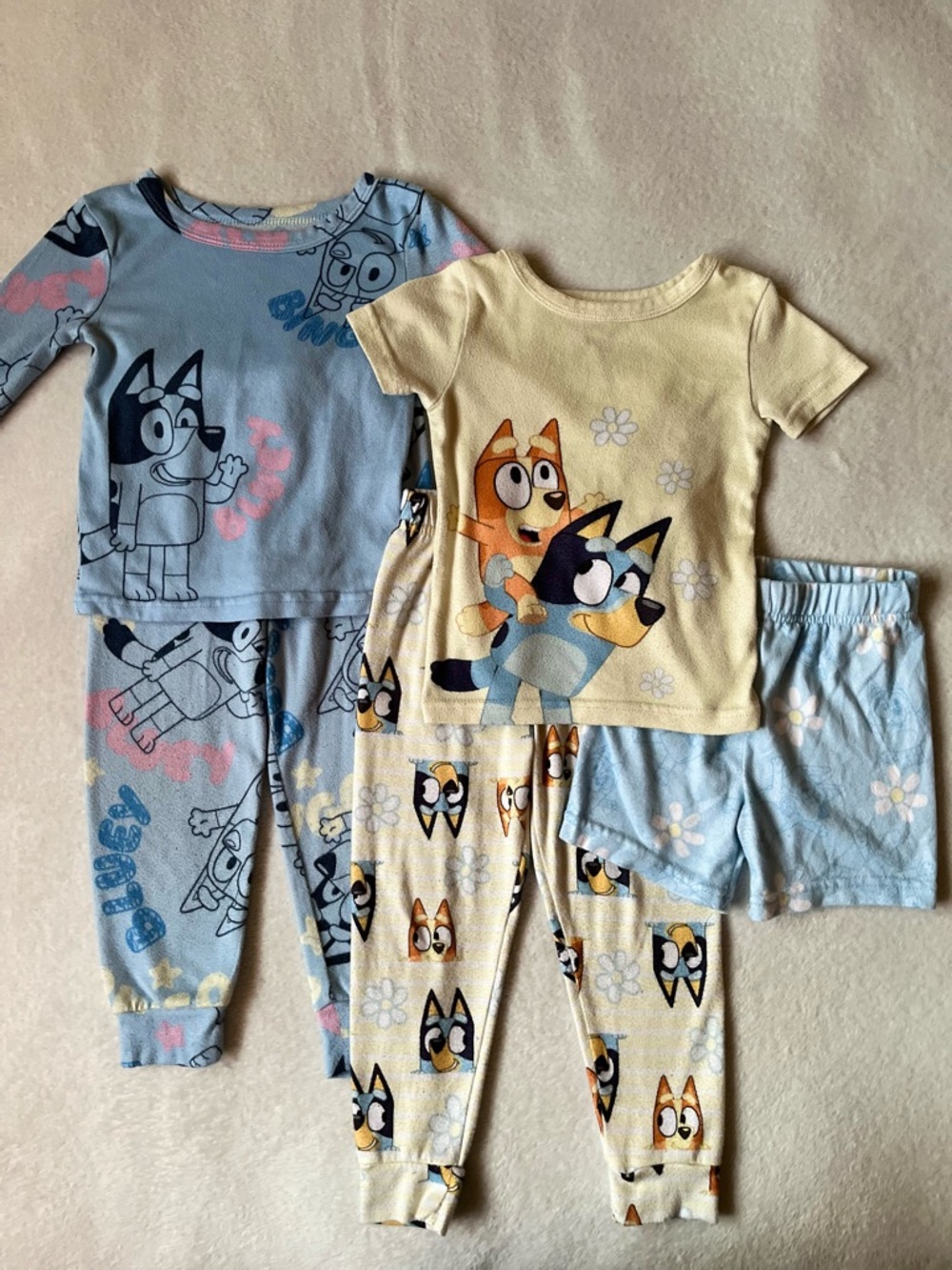 2 Bluey Kids Pajama Sets - Yellow & Light Blue Character Sleepwear